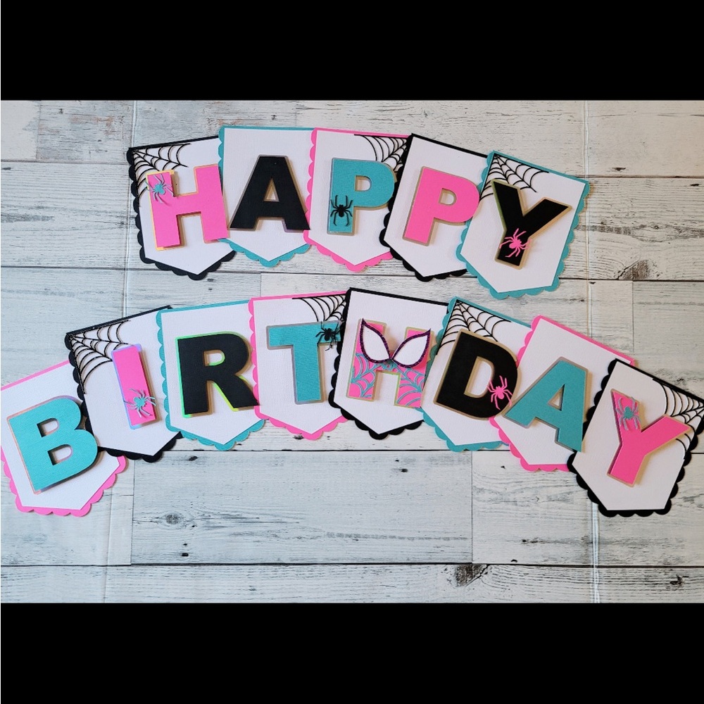 Gwen Stacy ghost spider Birthday Banner 3D HANDMADE spider Gwen